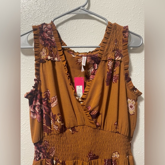 Brown Floral Fall Holiday Jumpsuit - Picture 2 of 4